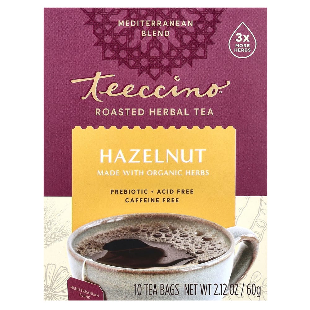 iHerb Teeccino Roasted Herbal Tea, Hazelnut, Caffeine-Free, 10 Tea Bags, 60g (2.12oz)