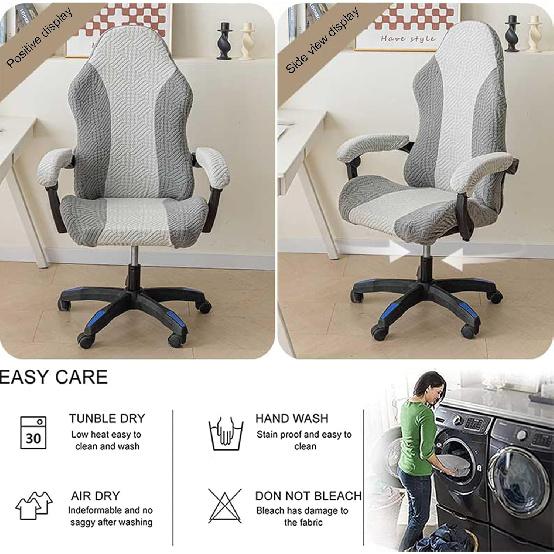 Gaming Chair Cover - Stretchable Machine Washable Fabric Computer Chair Seat Slipcovers Fits Most Office/PC Chairs & Racing Style Seats,Gray