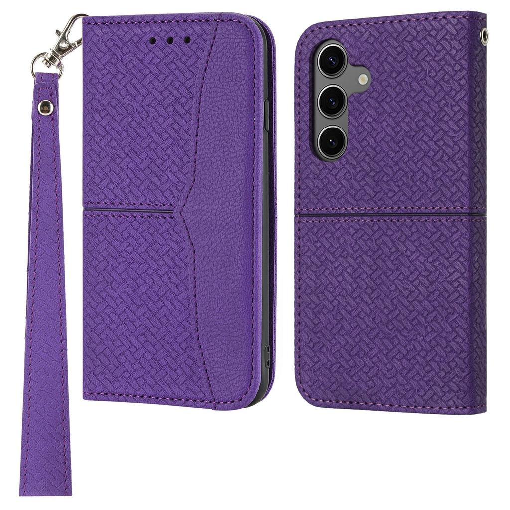 For Samsung Galaxy S25 FE Case Woven Texture PU Leather Wallet Phone Cover with Wrist Strap