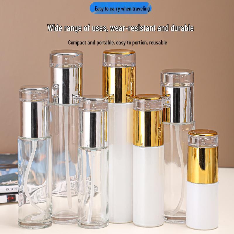 Press-Type White Glass Toner Spray & Emulsion Skincare Bottle Set