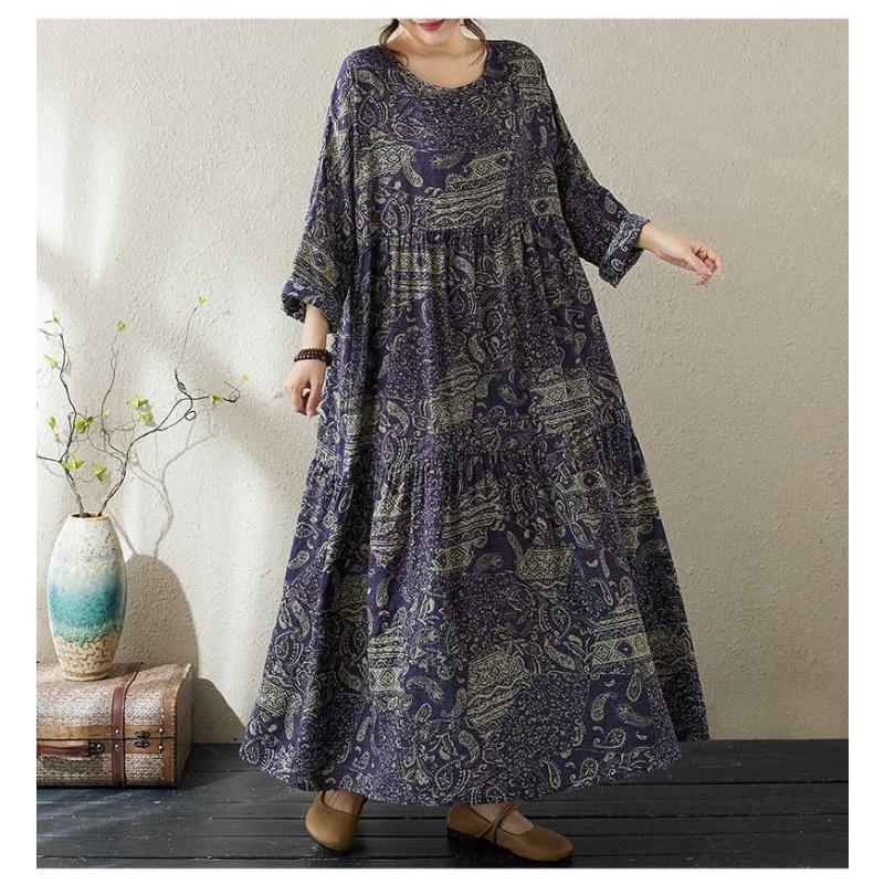 Round Neck Long Sleeve Loose Skinny Big Swing A-line Dress
