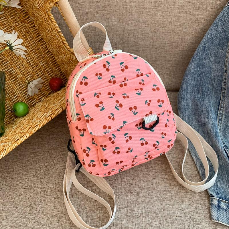 Corduroy Bag Cherry Print Small Fresh Lightweight Backpack Velvet Shoulder Sweet Cute Girl Backpack