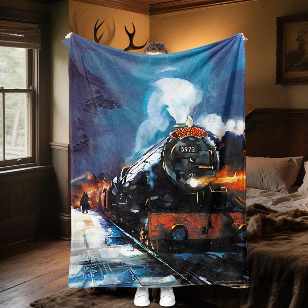 1pc Hogwarts Express Steam Train Outdoor Flannel Throw Blanket All Season Soft Warmth,Home Decor 1031216