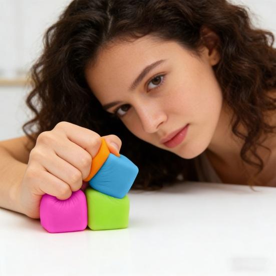 4Pcs Flour Cube Squeeze Toy Soft Stretchy TPR Slow Rising Cube Sensory Toy Anxiety Relief Stress Ball Classroom Prizes Party Favors