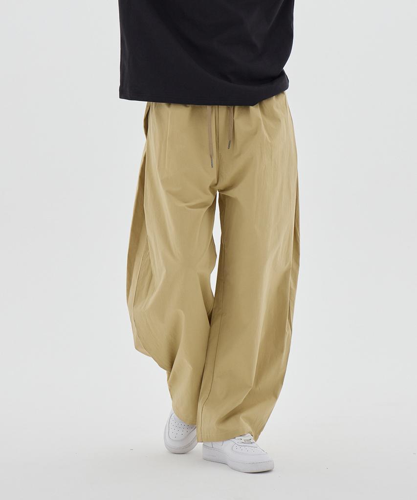 URBANAGE [2Pack] Balloon Fit Curved Pintuck Cotton Elastic Waist Pants_5Color (Type A)