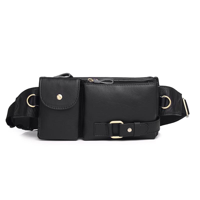 9080 Leather Fanny Pack, First Layer Cowhide Men S Mini Messenger Bag, Sports Multi-Function Men S Bag, Mobile Phone Bag. чёрный
