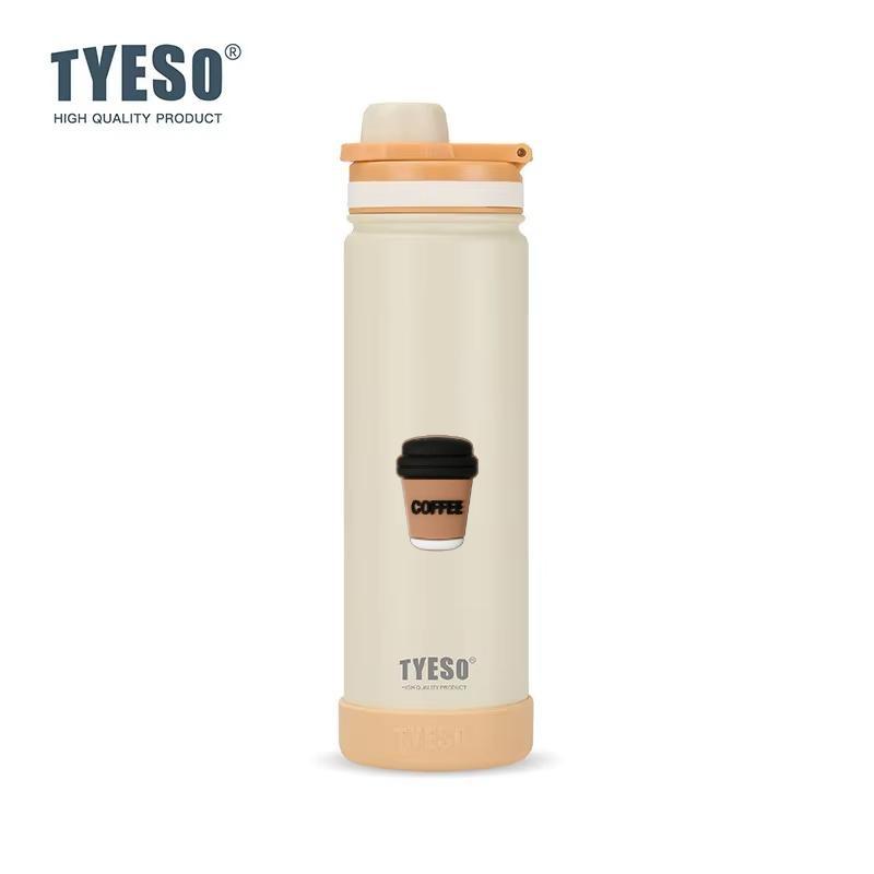 TYESO 750ML Portable Sports Cold Water Bottle with Non-slip Thick Sleeve Leakproof Outdoor Drinking Cup for Daily Use with Coffee Sticker