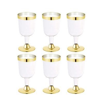 6pc Golden High Quality Plastic Wine Glass Disposable Cup Durable Party Wedding Festival Plastic Cup Bar Wine Supplies