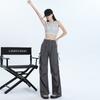 Women's High Waist Cargo Pants Wide Leg Trousers Quick Dry Drawstring Straight Pants Two Length Design Summer Casual Street Pants