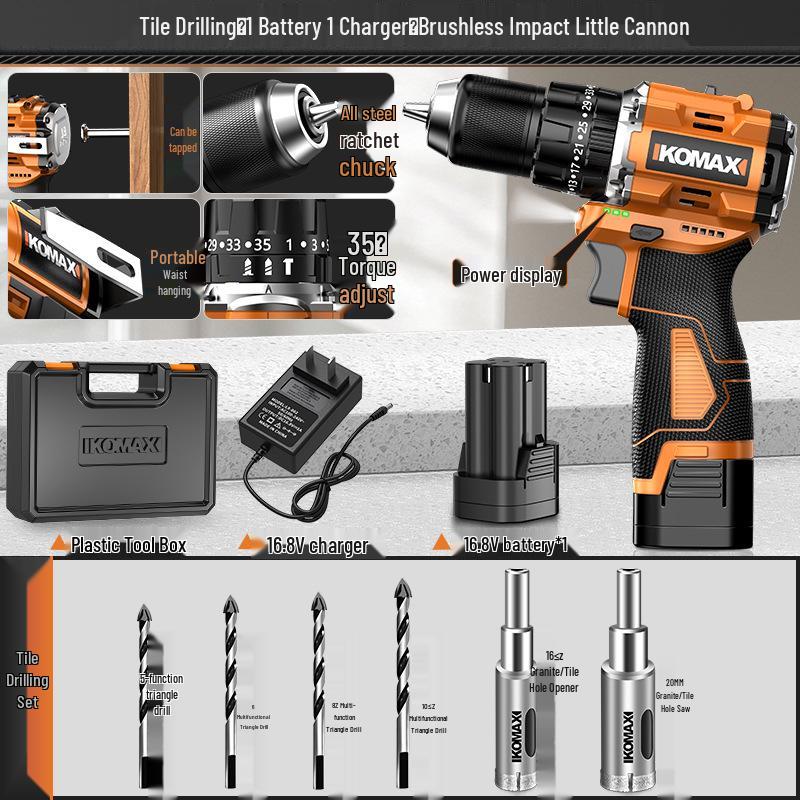 Brushless Electric Drill with Lithium Battery - Compact Rechargeable Impact Tool & Screwdriver