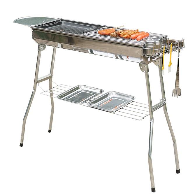 Large Outdoor Stainless Steel BBQ Charcoal Grill with Folding Rack