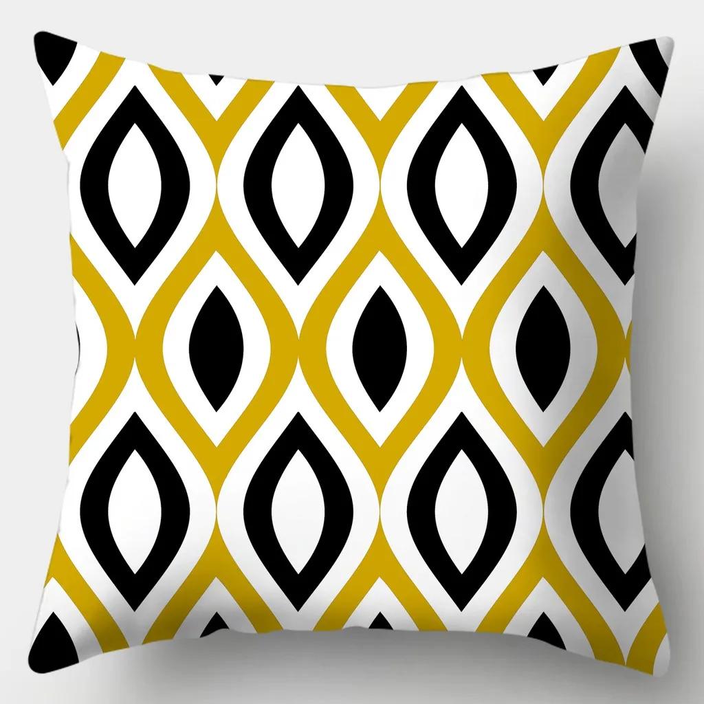 Taie d'oreiller carrée à carreaux rayés jaunes, housse de canapé, coussin de fouille créatif, 45cm x 45cm