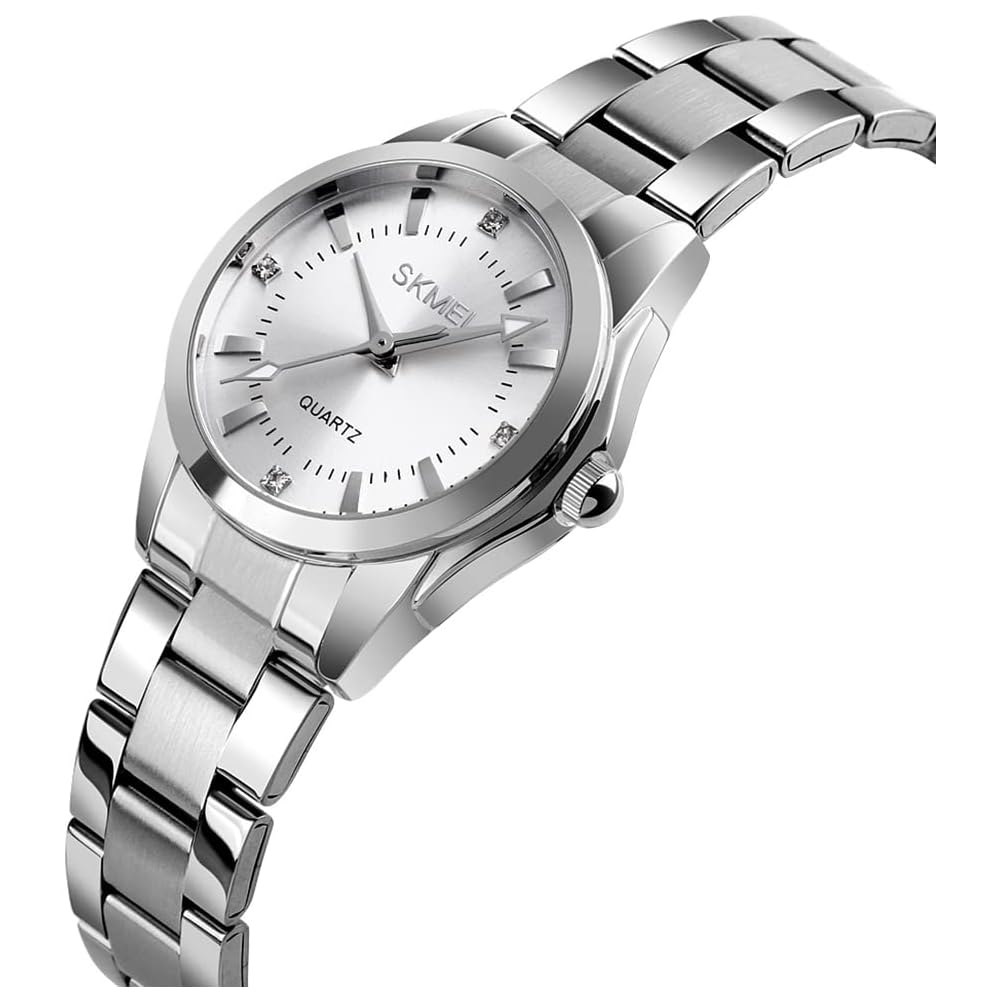 SKMEI Women's Classic Analog Quartz Watch Stainless Steel Waterproof Casual Silver