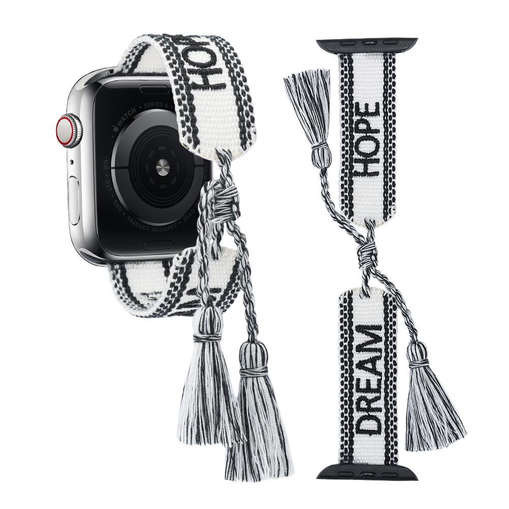 Apple Watch Handmade Embroidered Cotton & Linen Tassel Strap 38mm/40mm/41mm