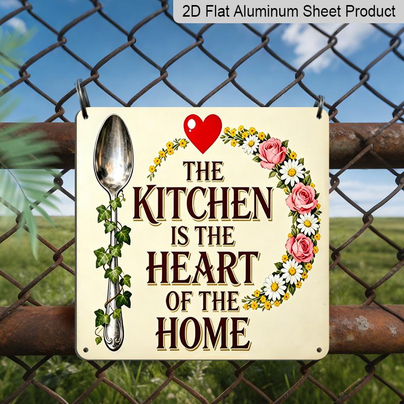 

2D Flat -1pc, Outdoor Plaque & Wall Decor, The Kitchen Is The Heart of The Home Sign, Dining Room Wall Art, Cottage Decor, Cozy Country Style 20*20cm