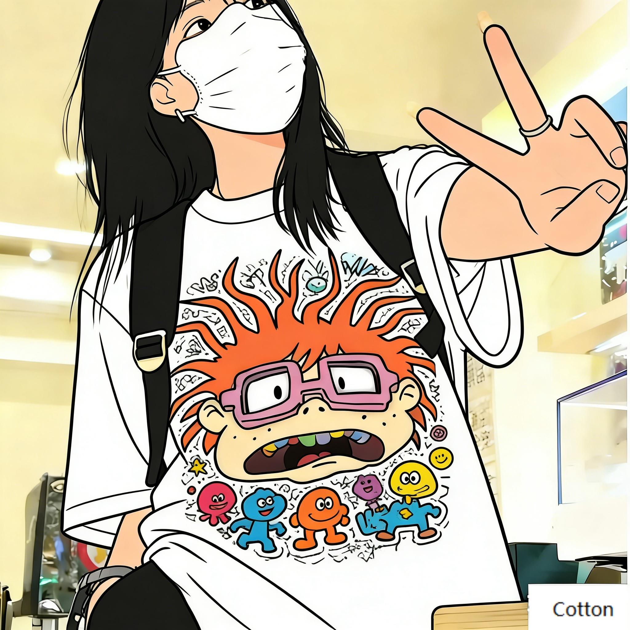 Nostalgic Dark Art Unisex Cotton TShirt with Retro Chuckie Finster Doodle Print Distressed Style Streetwear Tee M