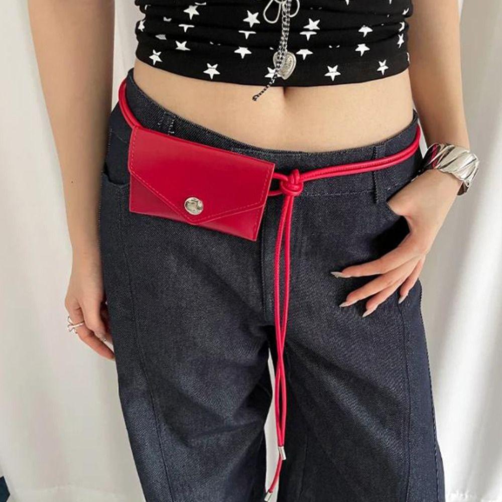 Y2k Envelop Waist Rope Vintage Dress Jeans Belt Gothic Leather Waist Bag  Streetwear