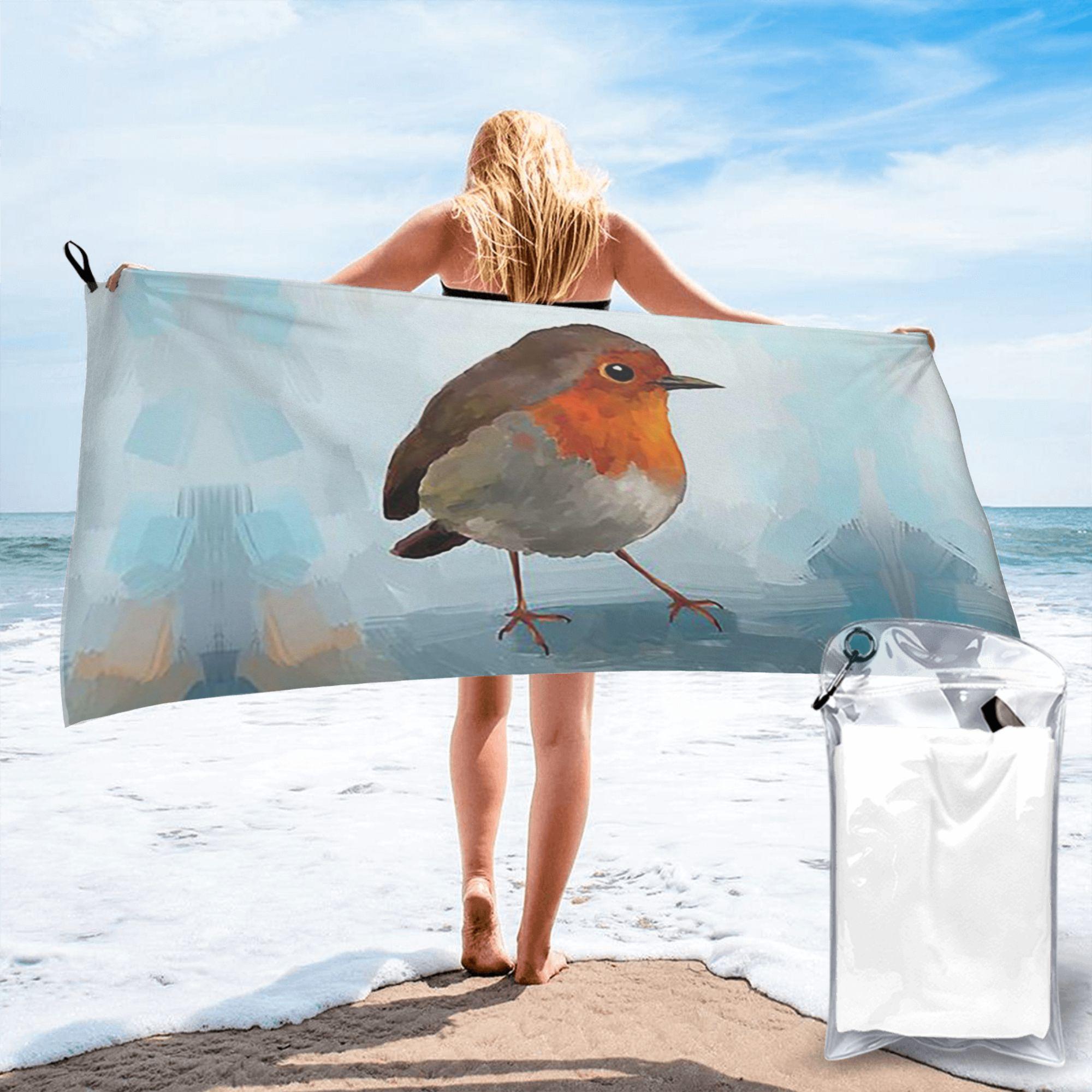 Robin Beach Towel Soft Microfiber Quick Dry Absorbent Quick Towels For Bath W30*H60(CM)