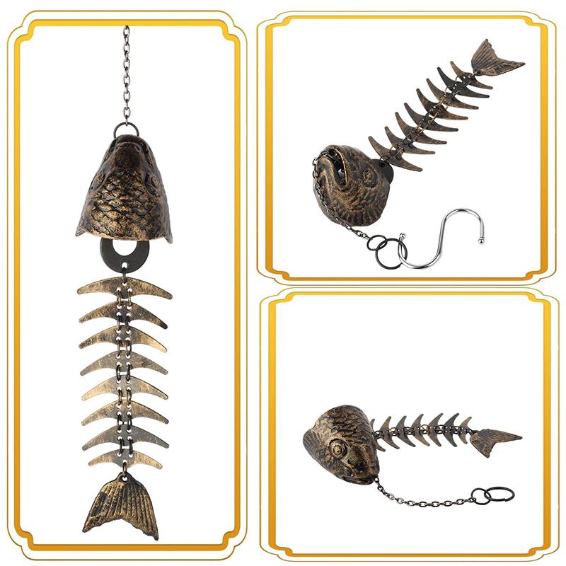 Dış Mekan Rahatlatıcı Melodiler Bahçe Ev Avlu Veranda Asılı Dekor Balık Kılçığı Dökme Demir Rüzgar Çanları Retro Metal Rüzgar Çanları