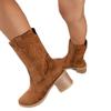 Women's Suede Mid-Calf Martin Boots, Pointed Toe Chunky Heel Embroidered Side Zipper Boots, Plus Size Fall Winter Shoes