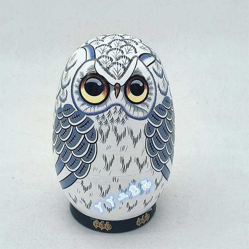 Egg Owl Russian Nesting Dolls - Five-Layer Wooden Toy & Ornament for Kids' Birthday or Christmas Gift.