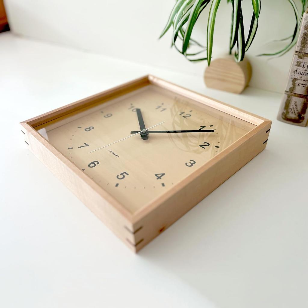 KATOMOKU Muku Square Clock Maple Wall Clock Continuous Second Hand Approximately H. km-38HMRC 25.7cm (radio Clock)