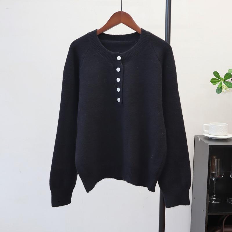 Autumn and winter new solid color loose high-end knitted sweater top lazy wind soft waxy sweater pullover woman