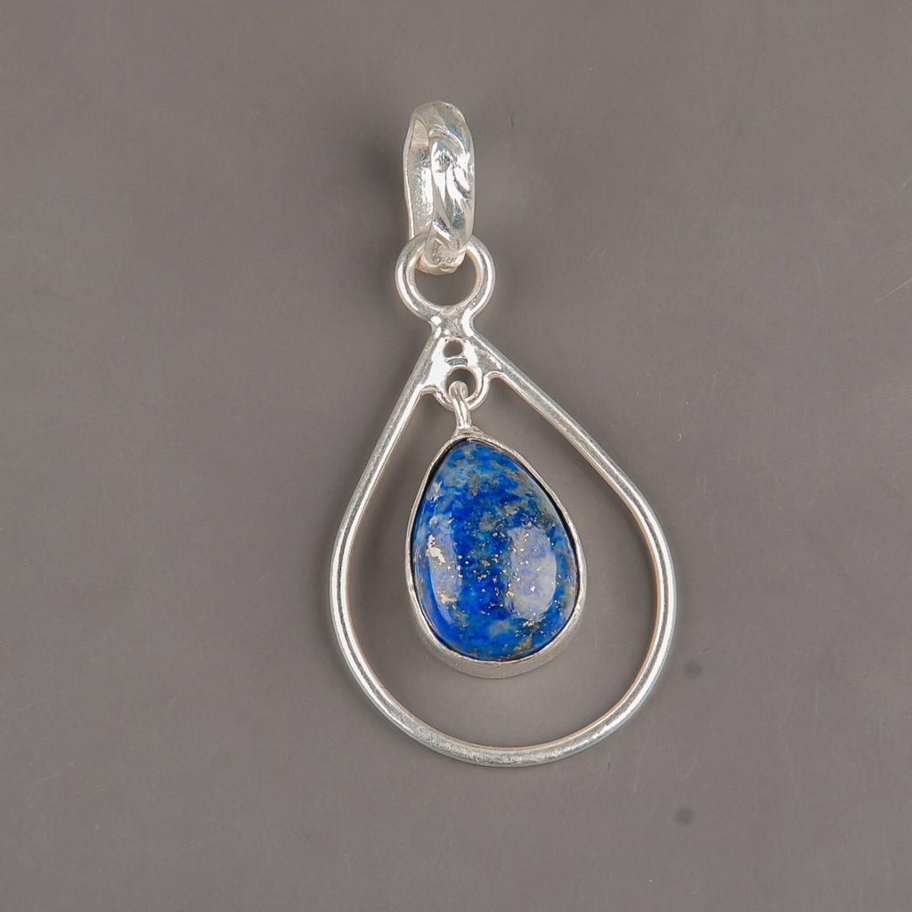 Naturlig Lapis Lazuli Edelstein 925 Sterlingsølv Smykker Håndlaget Anheng 1.60" PP-3-30