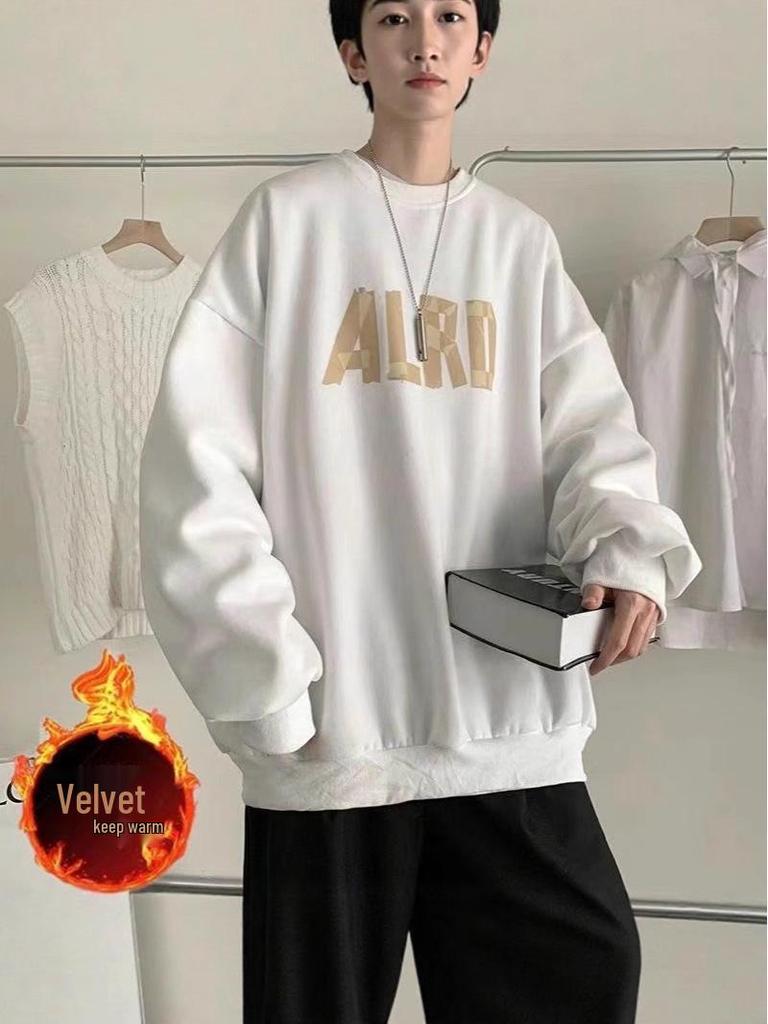 Men's Plus Size Anti-Pilling Fleece Hoodie, Loose Fit, Versatile Round Neck, Trendy Autumn/Winter Outerwear for Larger Sizes.
