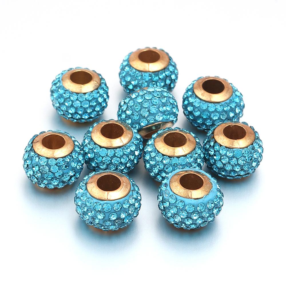 10pcs/lot 14mm Shambhala Rhinestone Beads Colorful Big Hole Loose Spacer Beads For DIY Charms Bracelet Necklace Jewelry Supplies