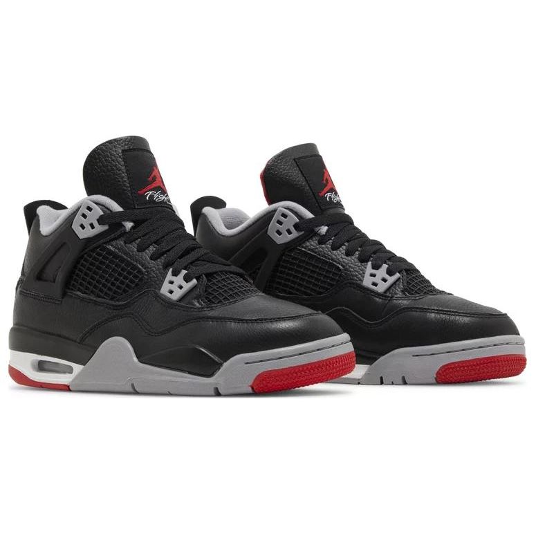 Air Jordan 4 Retro GS Bred Reimagined Kids Sneakers Black Fire-Red Cement-Grey FQ8213-006