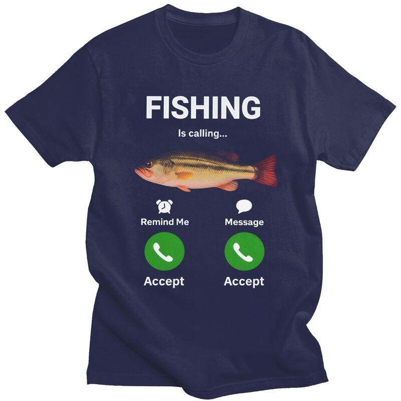 

Cool Fishing Is Calling T Shirt Men 100 Cotton Tshirt Angler Fishman Lover Tee Tops Fashion Tshirt For Husband Boyfriend 4XL