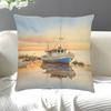 Großes Aquarellboot Sonnenuntergang Kunst Kissenbezug Küsten-Nautik Strand Dekoration Druck Überwurf Kissen Dekoration
