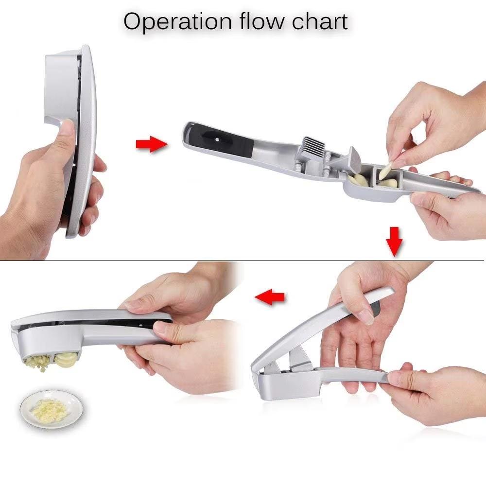 Garlic Press Set 2 In 1 Garlic Mince and Garlic Slice with Garlic Cleaner Brush and Silicone Tube Peeler Set Kitchen Gadgets