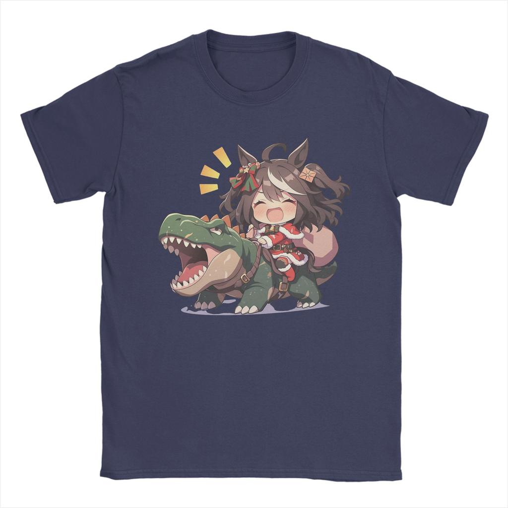 Men's Kitasan Black Riding Christmas Dinosaur T Shirts Uma Musume Pretty Derby Pure Cotton Short Sleeve O Neck Tees T-Shirts