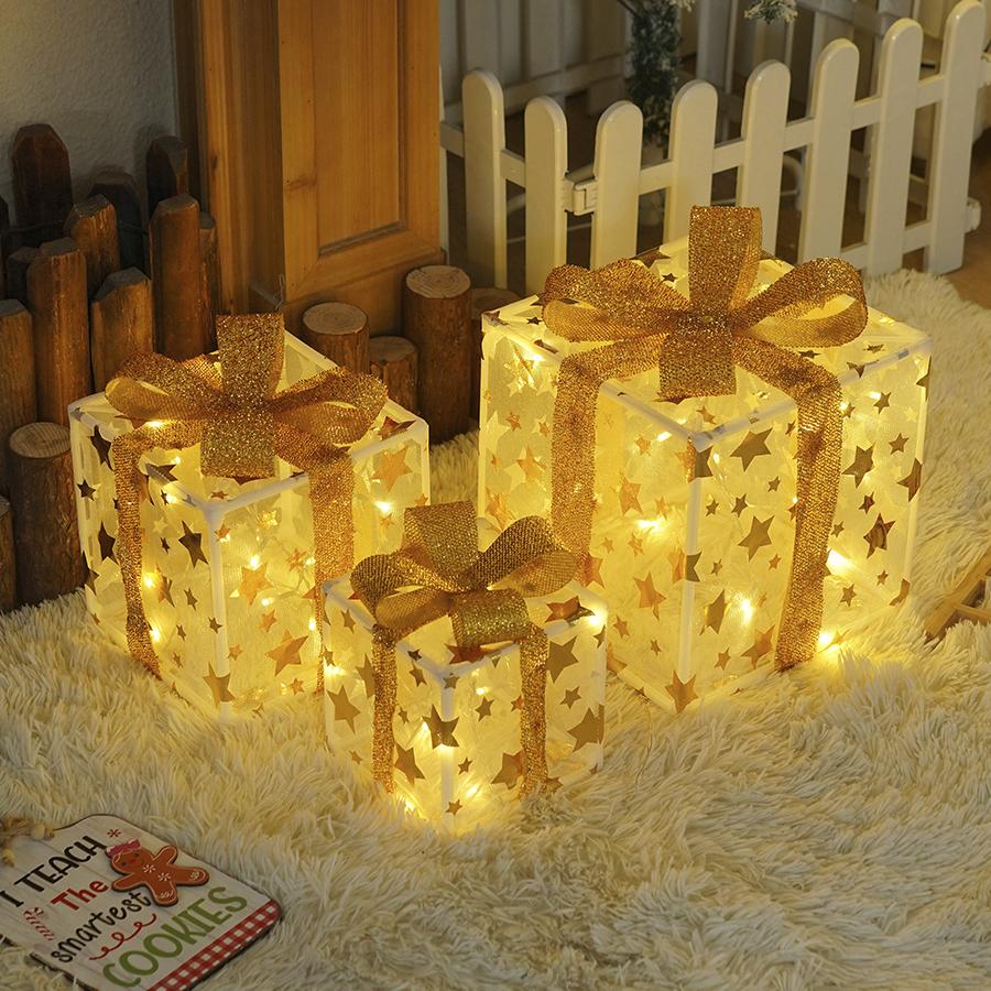 New Christmas gift box light three piece set, star LED light string, holiday party colorful lights, decorative atmosphere lights