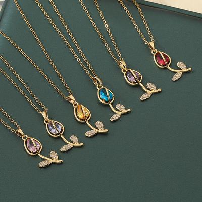 Delicate Tulip Flower Pendant Necklace For Women Minimalist Luxury Titanium Steel Collarbone Chain