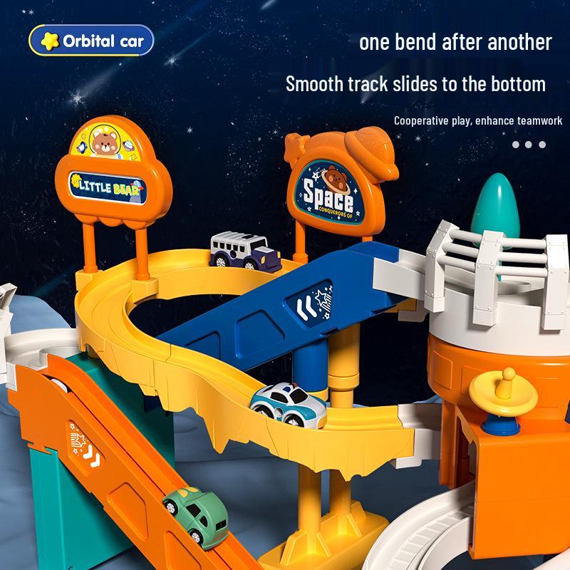 Rocket Space Adventure Track Car Toy for Kids – Educational Building & Parking Set