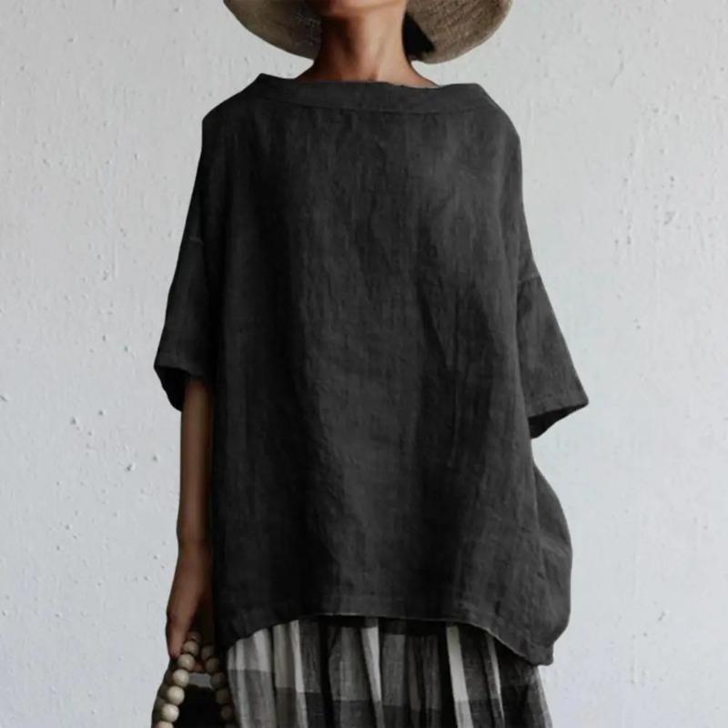 BITCED Camicette e camicie con scollo a maniche corte, stampa tinta unita, moda casual da donna