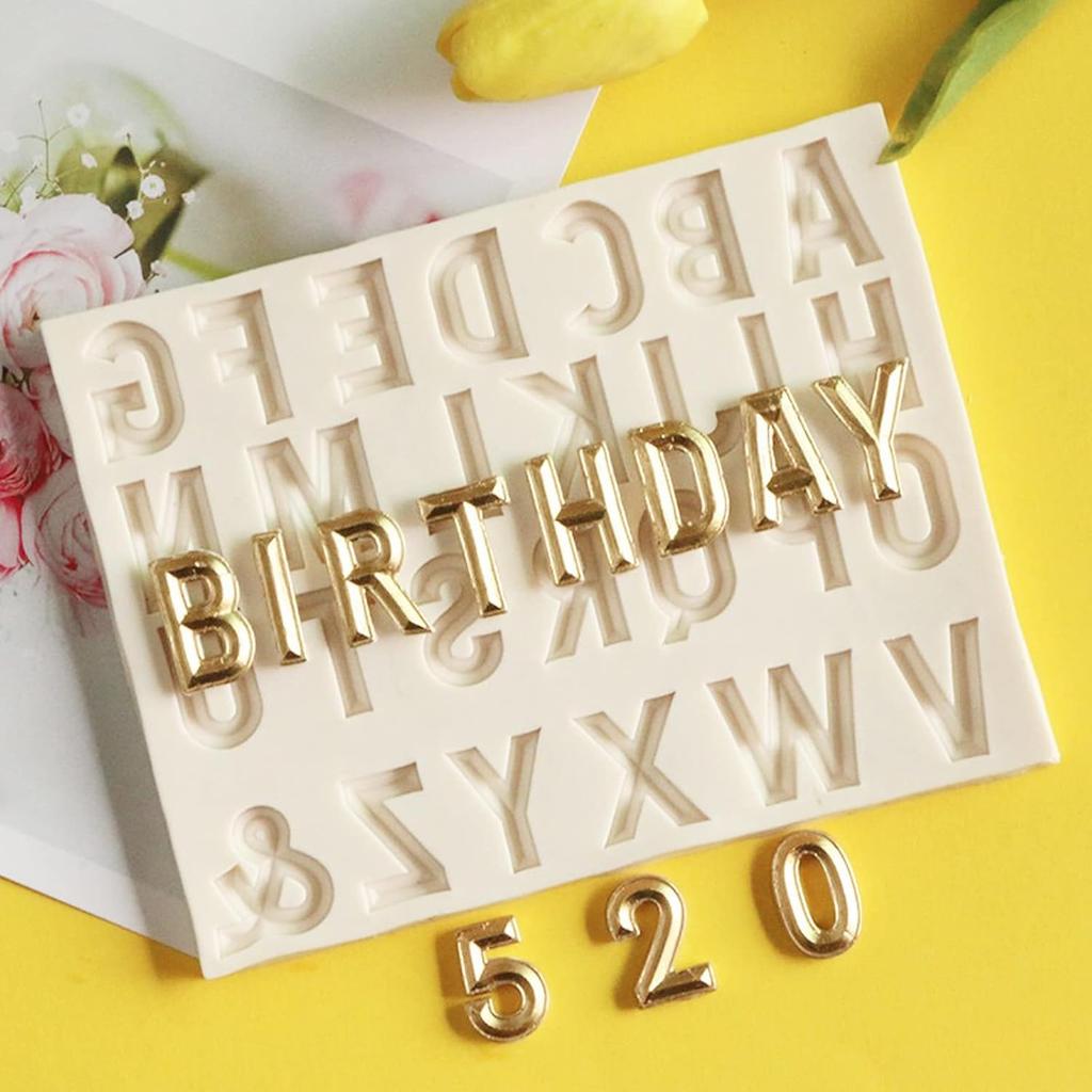 26 Capital Letter Fondant Molds, Alphabet Number 0-9 Chocolate Cake Decorating Silicone Mold 2pcs Birthday Party Anniversary Valentine's Day Candy