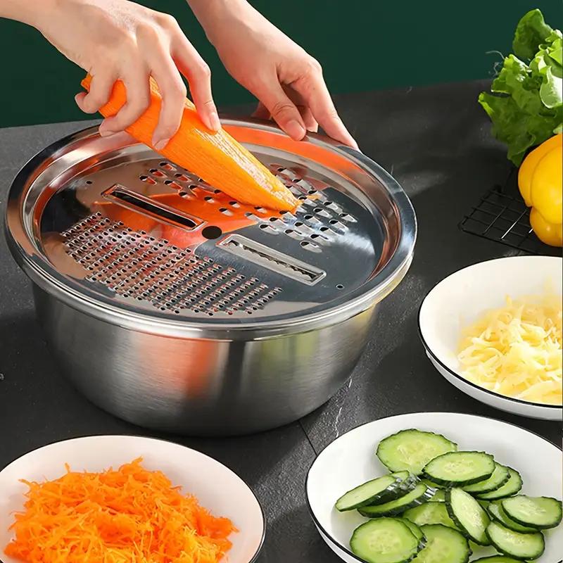 Grater Basin for Fruits Vegetables Kitchen Tool Slicing Cutting Fruits Vegetables 5-in-1 Stainless Steel Basin Multifunctional Vegetable Cutter