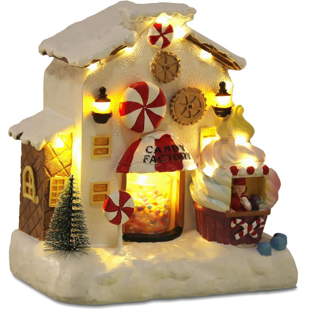 Christmas Animated Gingerbread House Decoration,Collectible Buildings Figurines Candy Factory Ornament for Home Fireplace Desk D