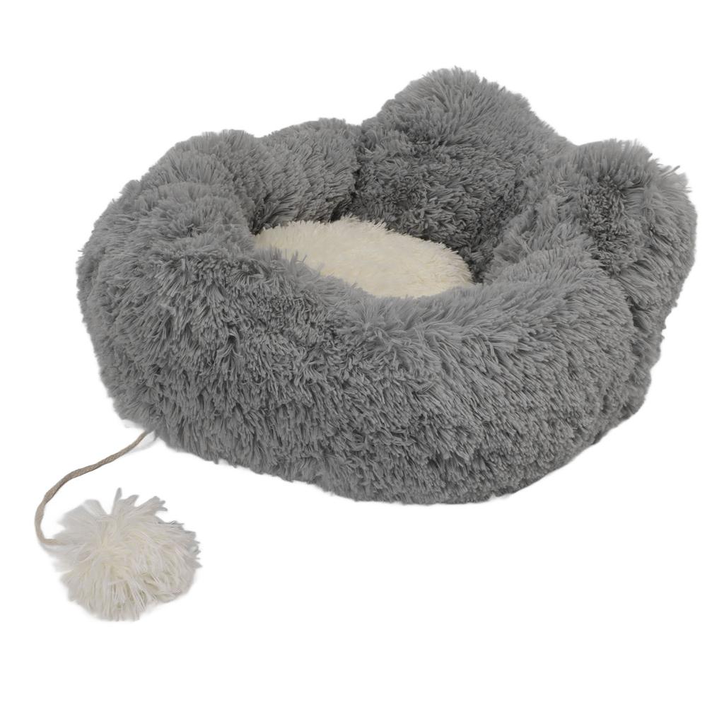 Katzenbett 2-teiliges Design Rutschfester Boden Weich Bequem Warmhalten Grau Plüsch Zwinger für Zuhause Zoohandlung L