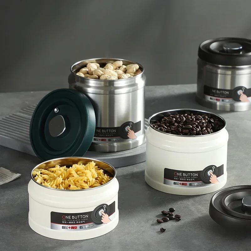 750/1100/1600ML Vacuum Sealed Jugs Coffee Beans Stainless Steel Grain Tea Nut Keep Fresh Airtight Jar Kitchen Storage Containers