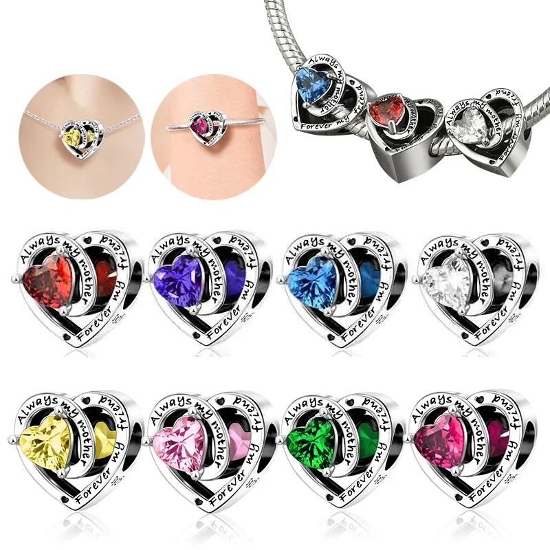 Copper Colors Heart Charms Month Birthstone Series Beads Fit Original Bracelet Diy Fine Jewelry Gift For Women