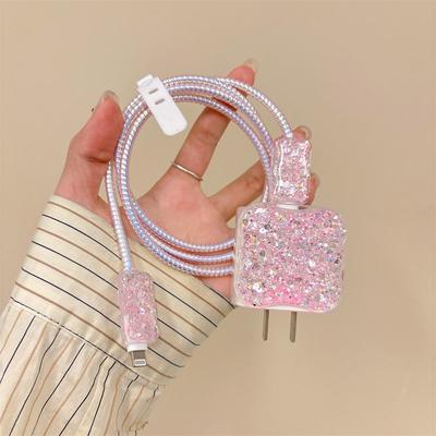 High Glitter Soft Silicone Charger Case Iphone 14 13 Pro 18w 20w Charger Head Protective Cover Cable Protection Cover
