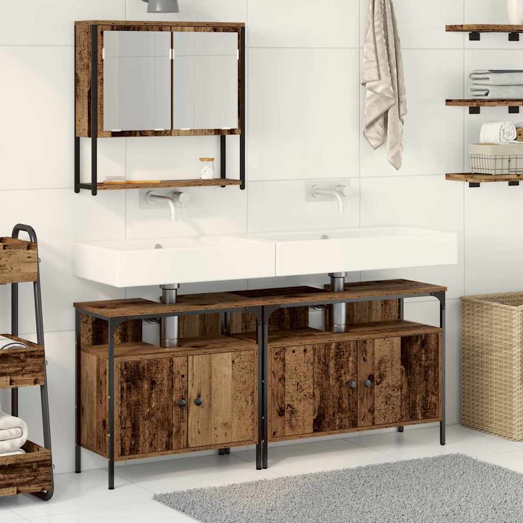 Bathroom Furniture Set with Shelf and Door 3 pcs Brown Particleboard