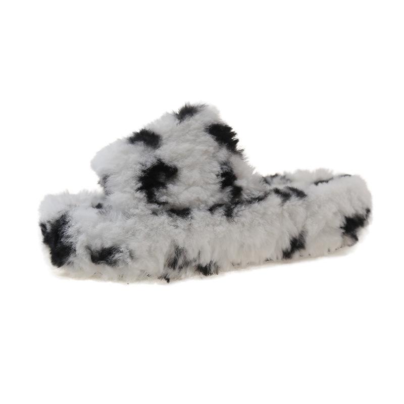 

Women s One Word Slippers 2025 Winter New Outdoor Warm Plush Cotton Slippers Lightweight Comfortable Indoor Non Slip Home Shoes 35