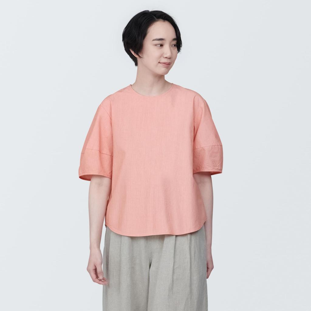 MUJI Cool Broad Short Sleeve Blouse BC2JOA4S Orange Stripe L Women's Women's