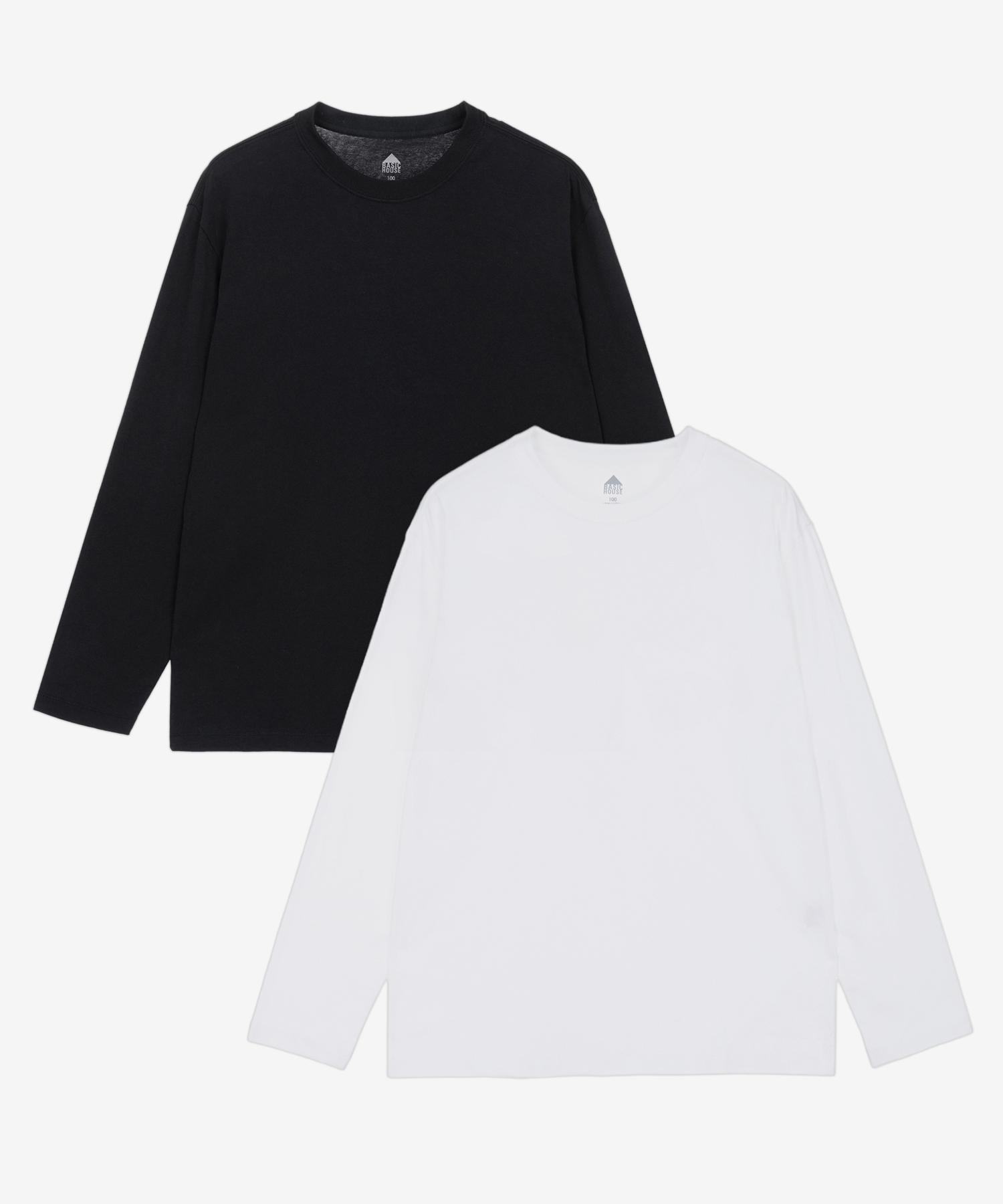 Basic House [2 упаковки] Хлопок 30S Свободный крой Лонгслив 2 упаковки Lats0123 Bk/105